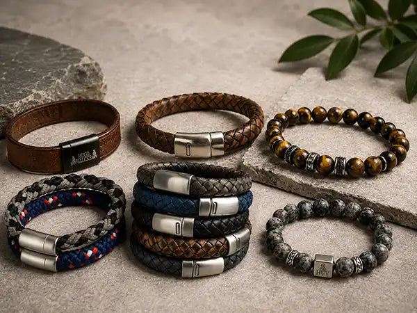 Hugo Valcke collectie armbanden van leer, touw en natuursteen voor heren en dames