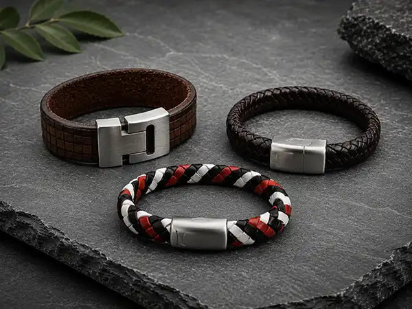 Leren armbanden voor dames en heren met gevlochten leer en metalen sluiting