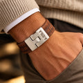 Hugo Valcke Brown brede bruine leren herenarmband van 20 mm met vintage afwerking en zilverkleurige metalen sluiting