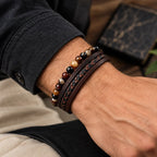 Dario bruine leren kralenarmband met zwarte sluiting