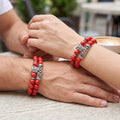 Double Red Owl armbandenset met rode en zwarte kralen van 8 mm