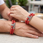 Double Red Owl armbandenset met rode en zwarte kralen van 8 mm