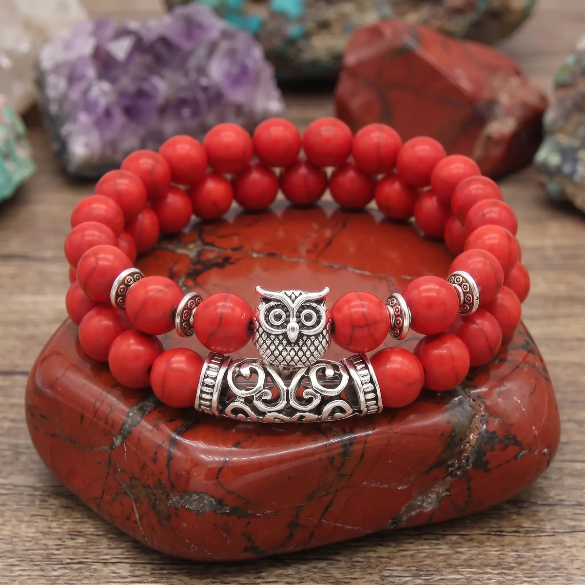 Double Red Owl Armbandenset 8mm