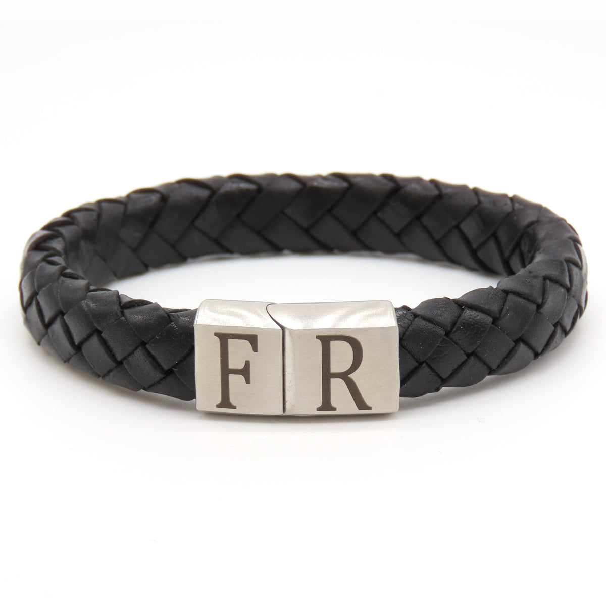 Armband zwart leer met zilver RVS sluiting (geïnspireerd op club)