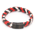 Leren armband zwart-wit-rood met RVS sluiting en FR-gravure