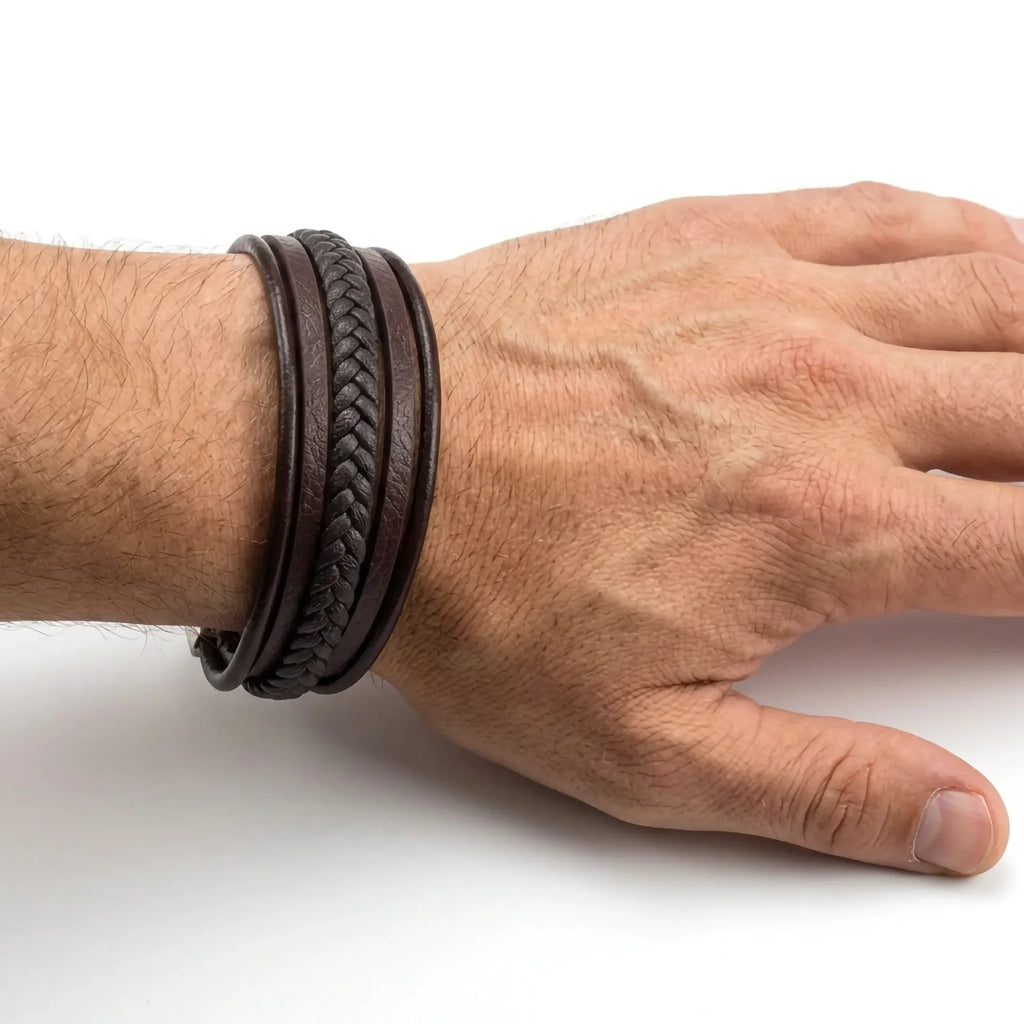 Flat en Twisted Bruin Leren Armband
