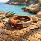 Gevlochten Armband licht bruin gravure mogelijk (±12mm)