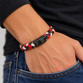 Leren armband zwart-wit-rood met RVS sluiting en FR-gravure