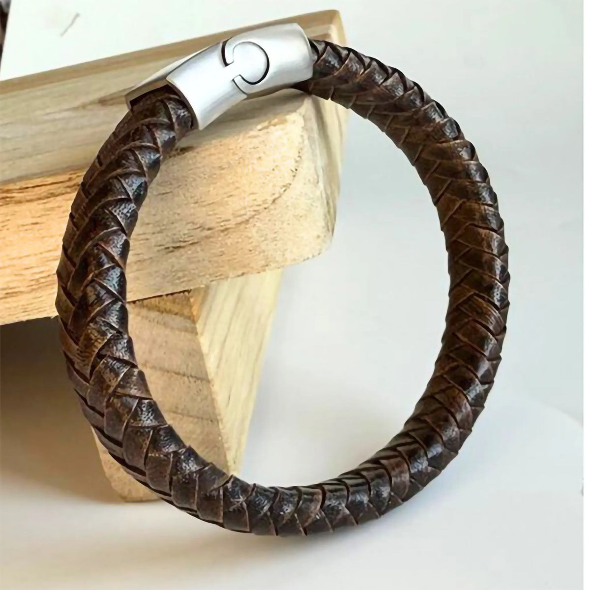 Graveer armband ovaal gevlochten Leer