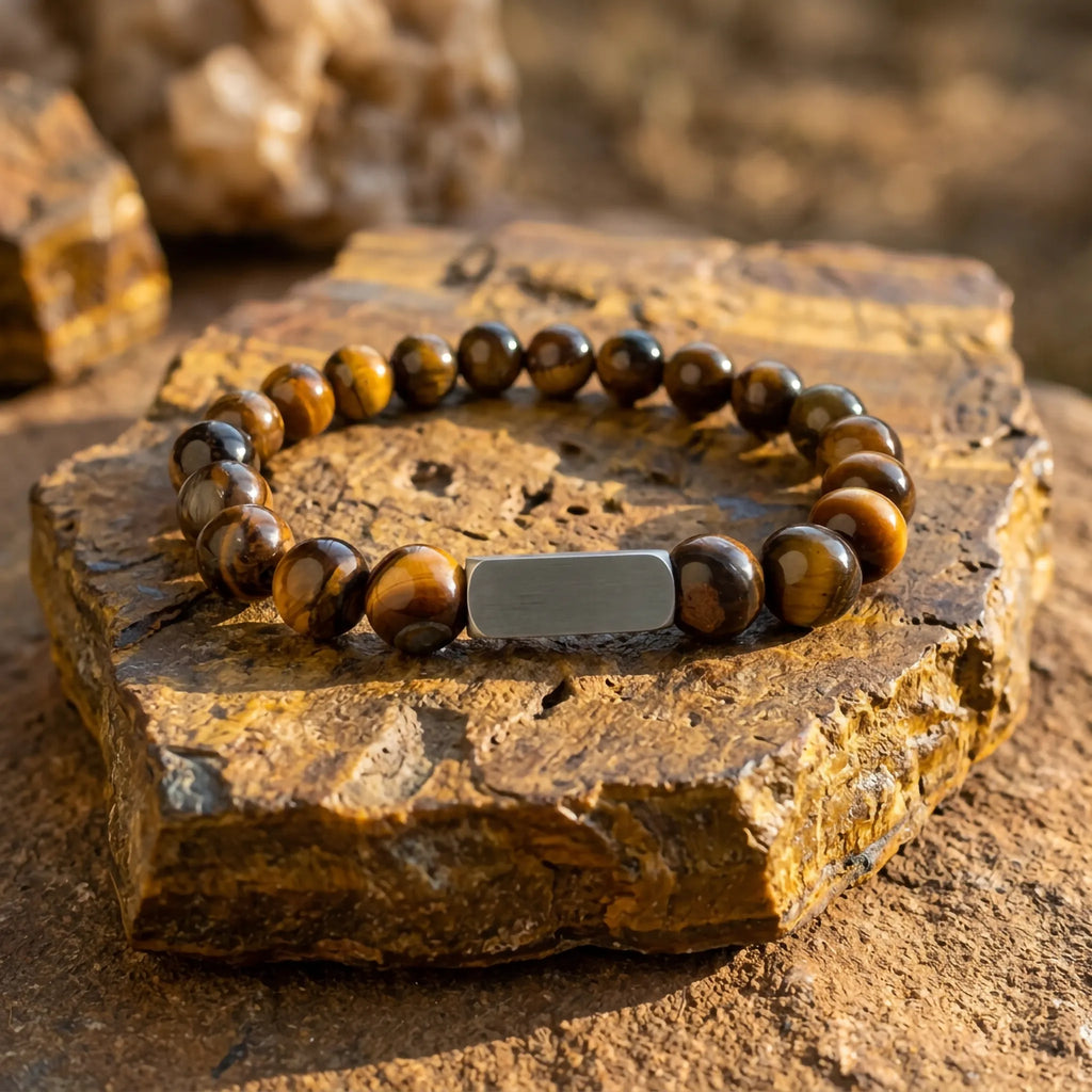 Gele tijgeroog natuurstenen armband van 8 mm met graveermogelijkheid