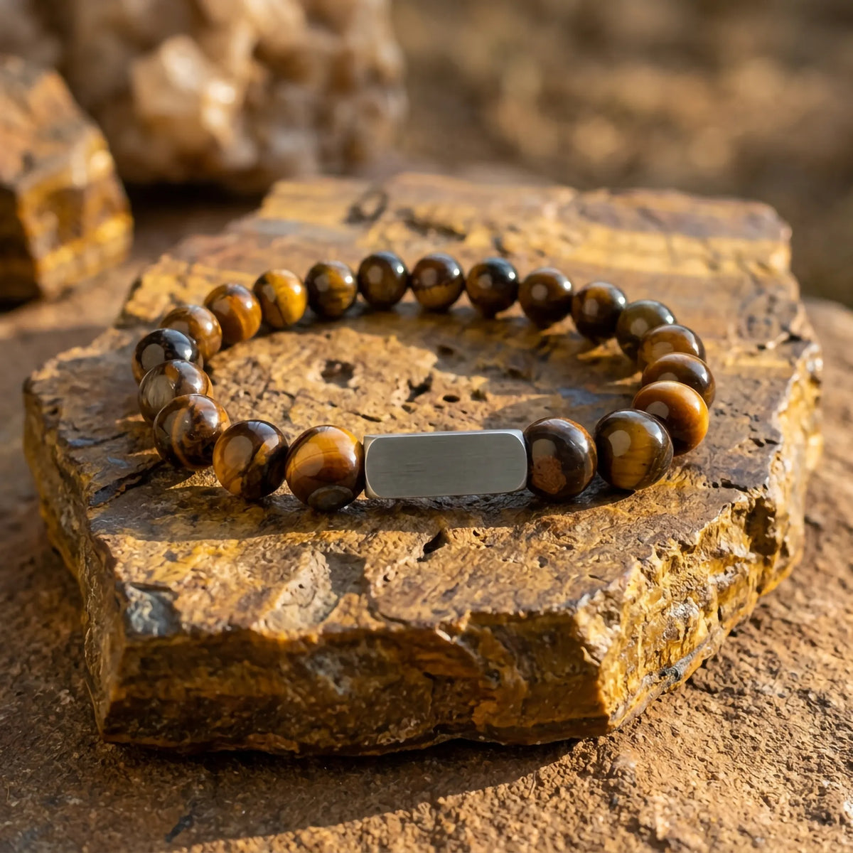 Gele tijgeroog natuurstenen armband van 8 mm met graveermogelijkheid