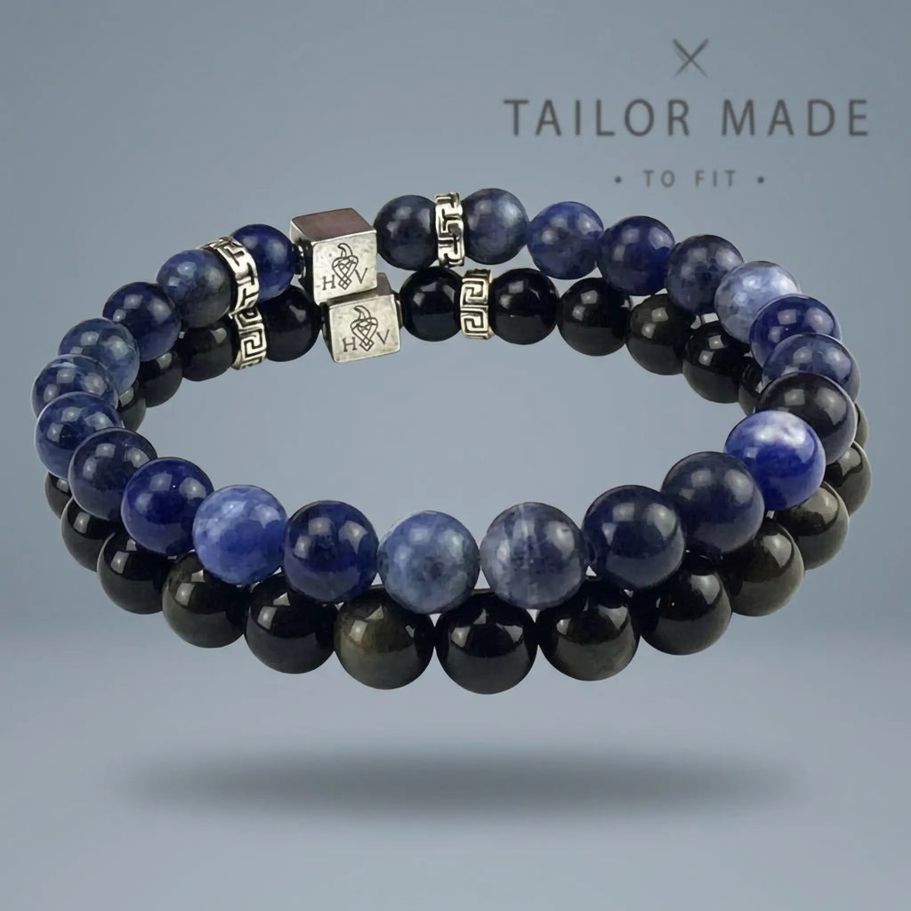 Hugo Valcke heren armbandenset met Blue Sodalite en Gold Obsidian
