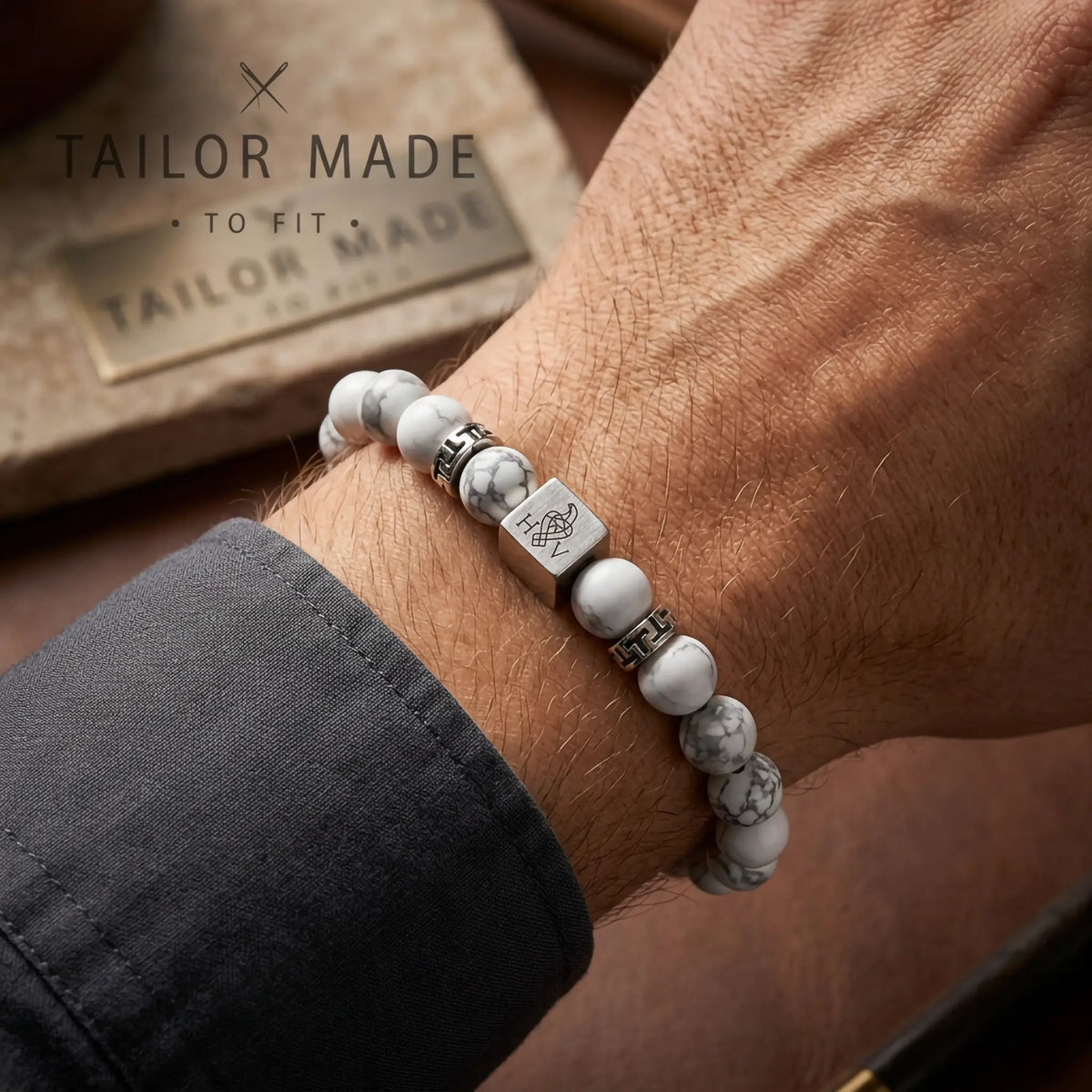Witte howlite natuurstenen kralenarmband van 8 mm