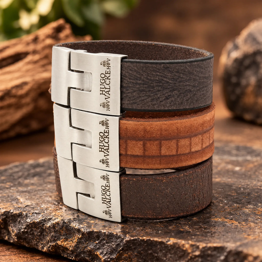Hugo Valcke heren armbanden van leer in verschillend kleuren met zilverkleurige sluiting.