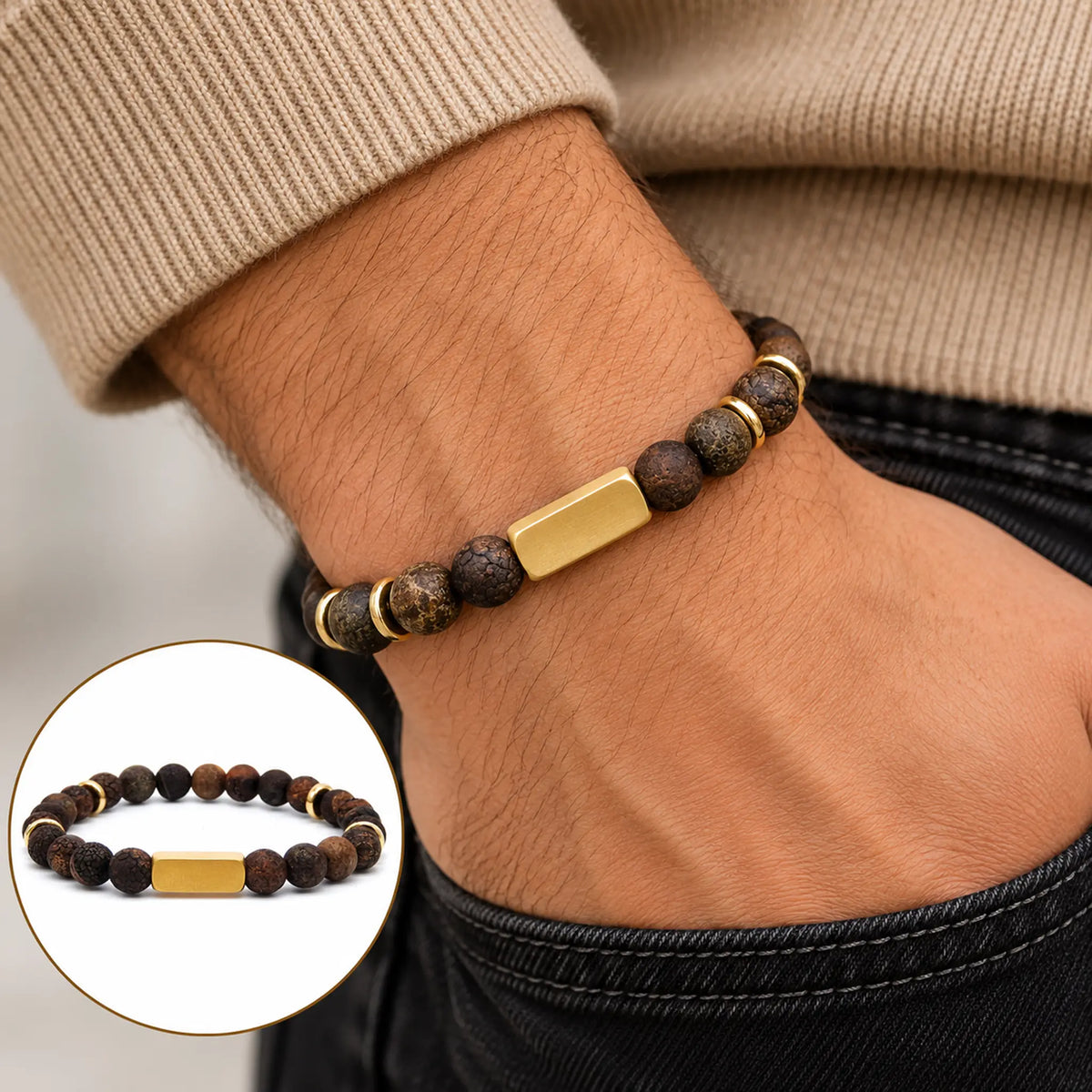 Graveer Armband-Brown Gold 8mm