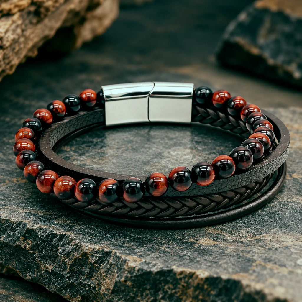 Dario Leather-Red-Tiger-Armband
