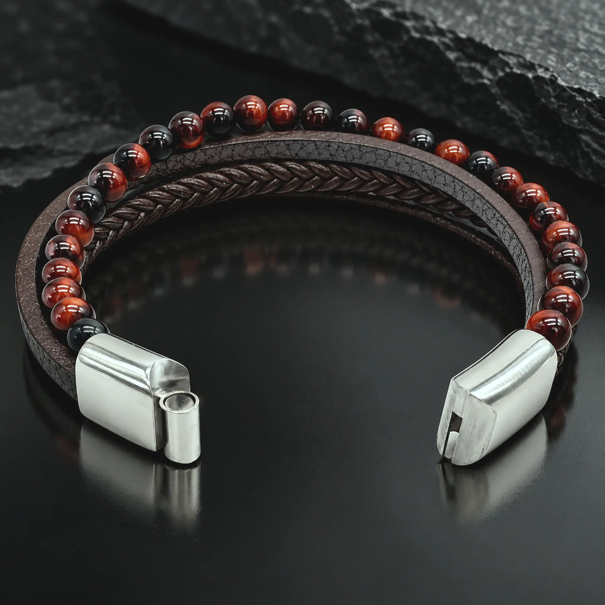 Dario Leather-Red-Tiger-Armband