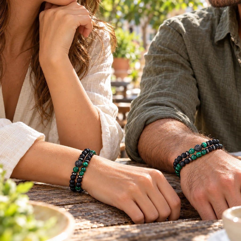 Alegio Black Green armbandenset met groene en zwarte kralen