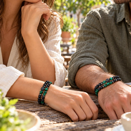 Alegio Black Green armbandenset met groene en zwarte kralen