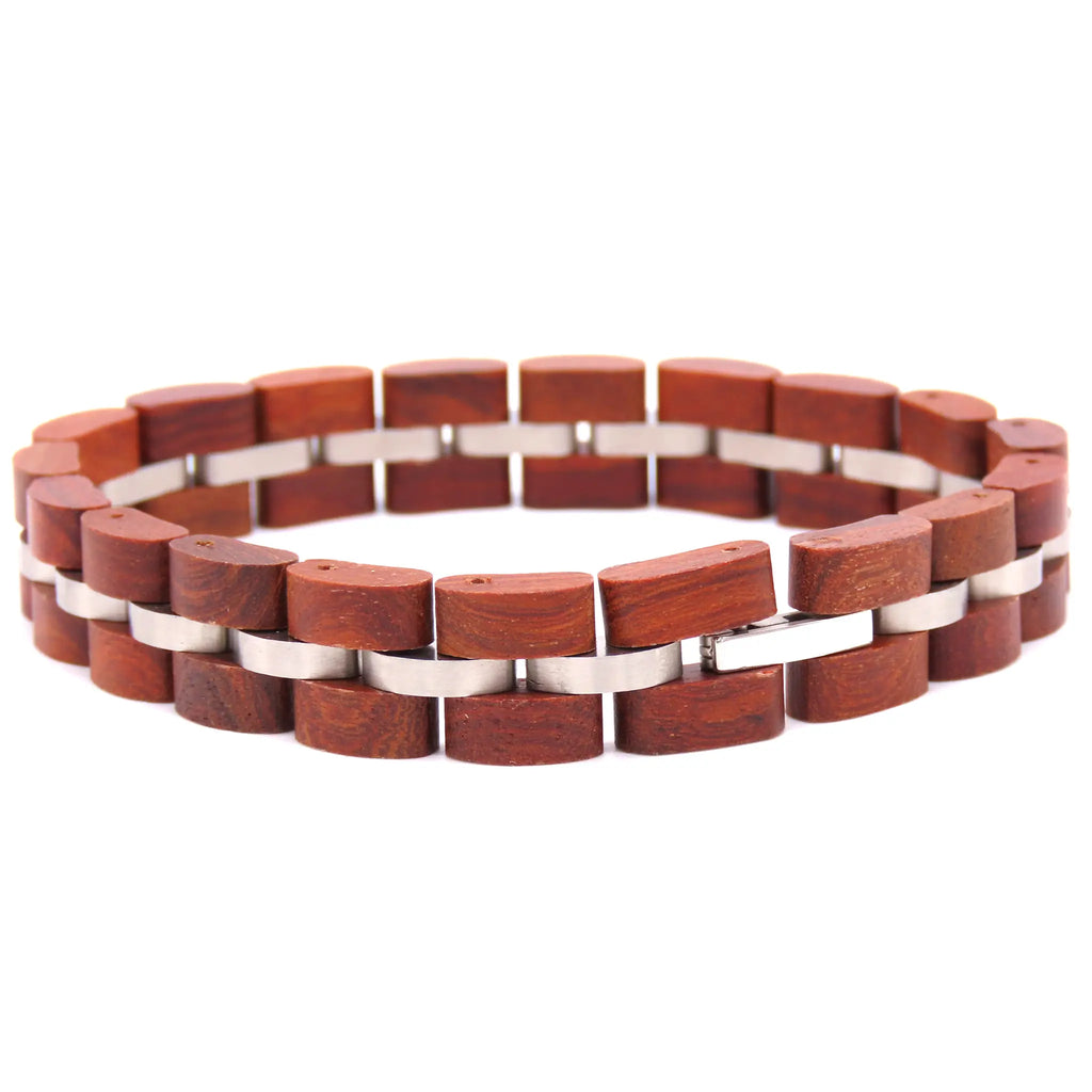 Heren Armband Redwood Hout & Roestvrij Staal – 12mm Brede Armband