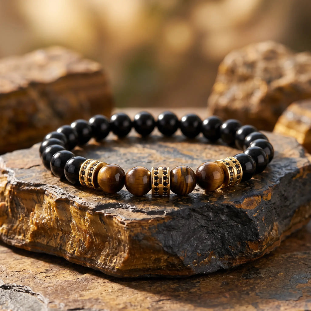 Tiger Eye & zwartgloss armband II