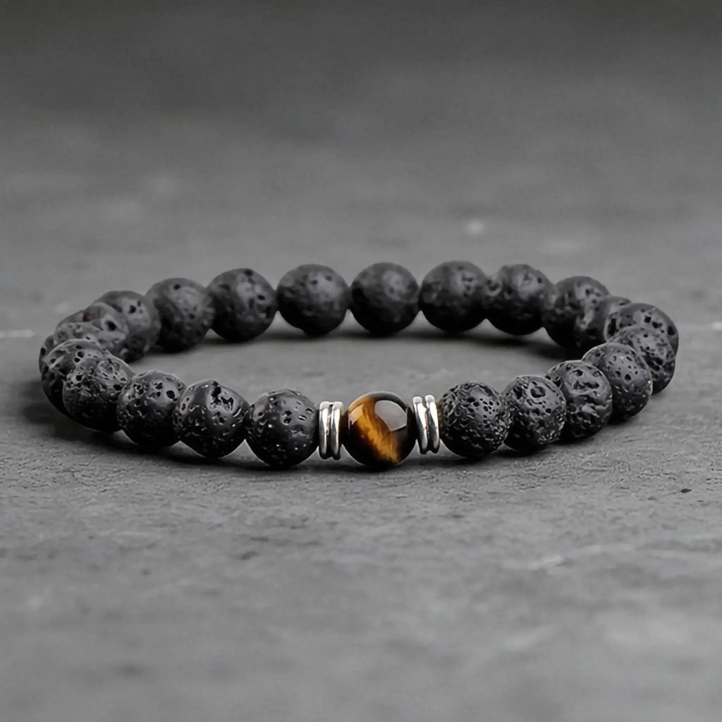 Armband Volcanic lava & Yellow Tiger Eye
