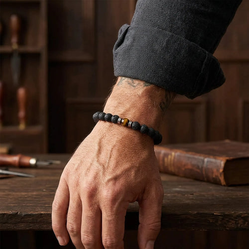 Armband Volcanic lava & Yellow Tiger Eye