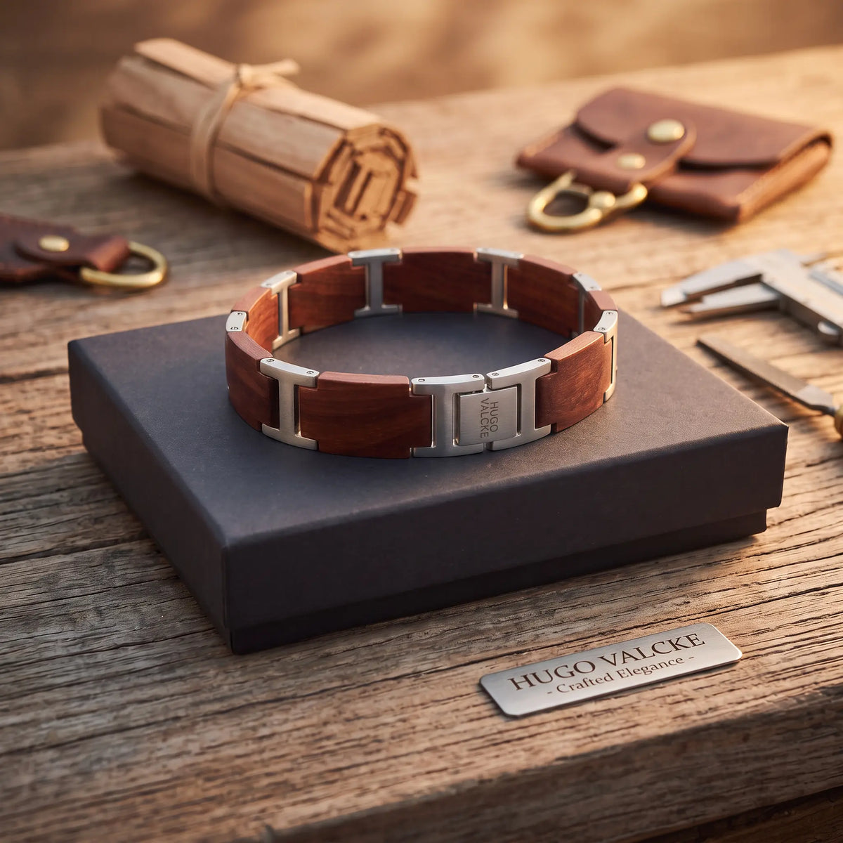 Hugo Valcke Wood-Brown-Silver Armband 14mm