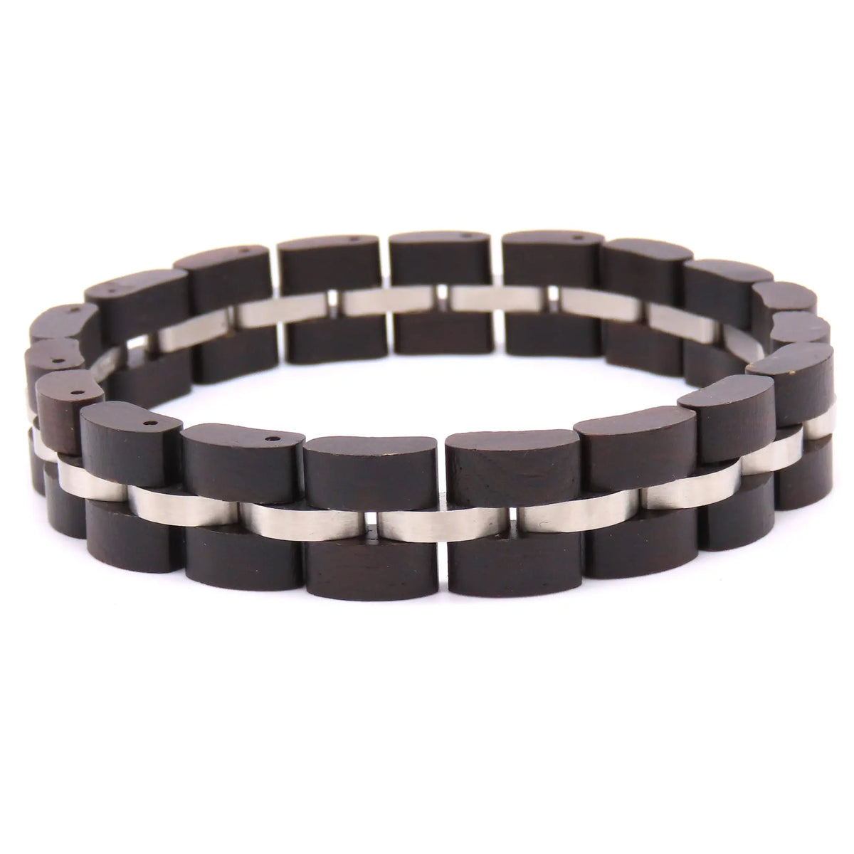 Houten Armband – Zwart Sandelhout & Roestvrij Staal (12mm)