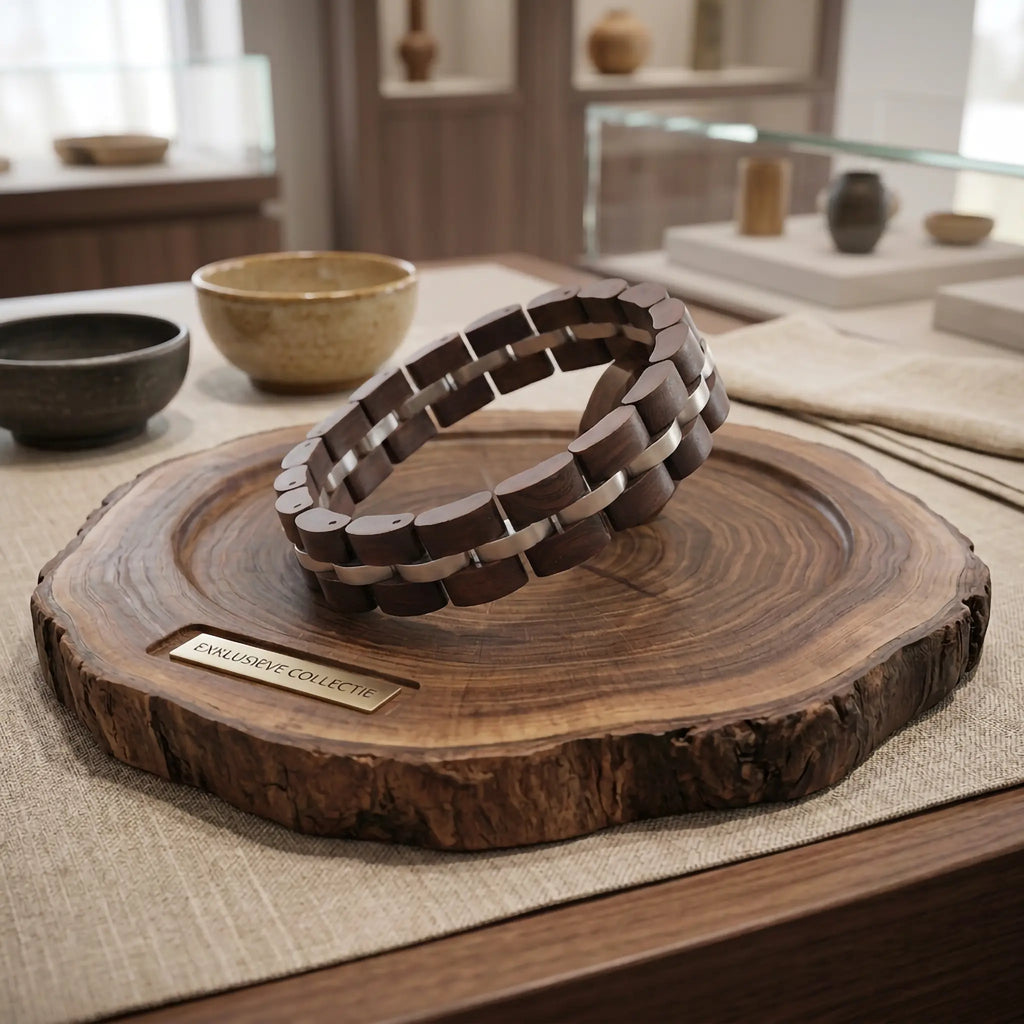 Houten Armband – Zwart Sandelhout & Roestvrij Staal (12mm)