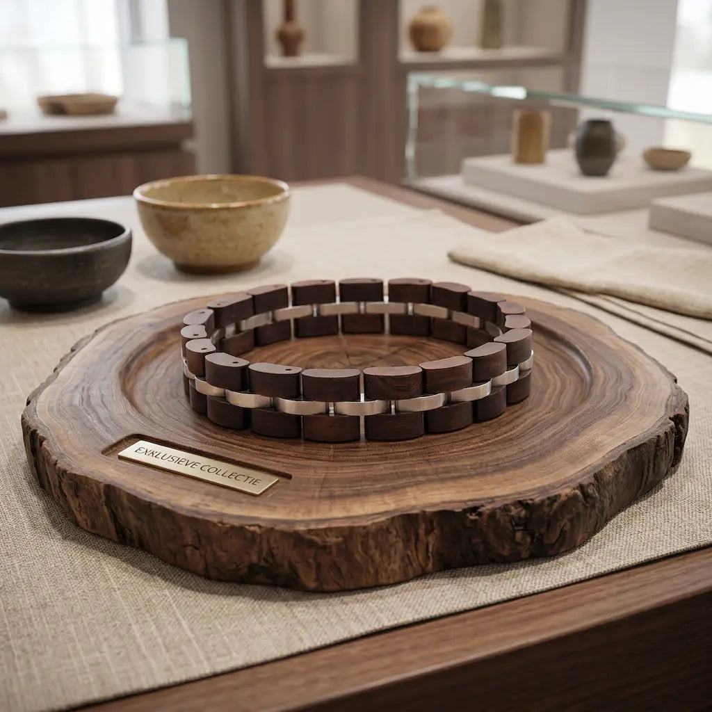 Houten Armband – Zwart Sandelhout & Roestvrij Staal (12mm)