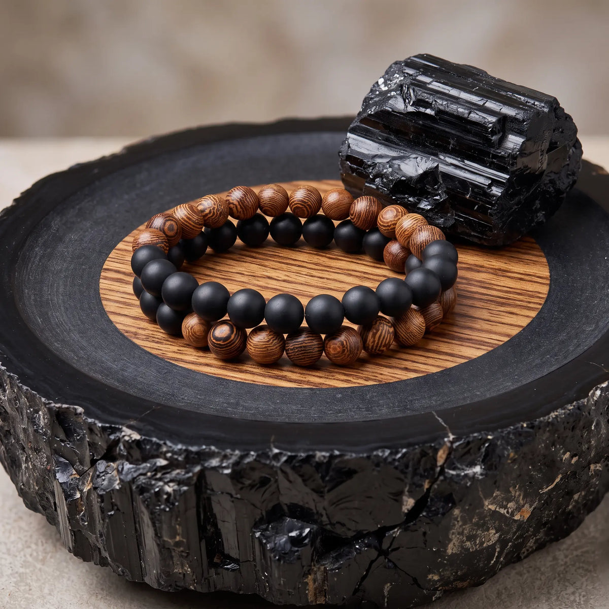 Zwart-Bruin-Hout armbanden set