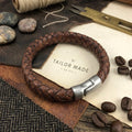 Bruine gevlochten Badboyz leren armband van 12 mm breed