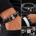 Armbandenset met lavasteen, labradoriet en hematiet
